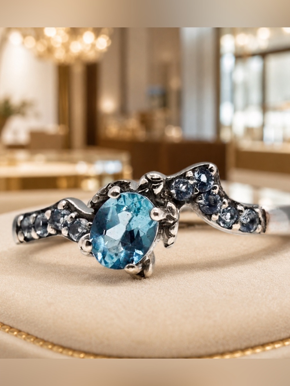 Darling Blue Apatite Turtle Shaped Rhodium Over Sterling Ring. Size 8